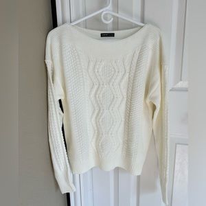 SHEIN small women’s sweater. Long, oversized fit. Ivory. Cable knit.